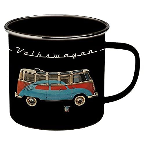 BRISA VW Collection - Volkswagen Furgoneta Hippie Bus T1 Van Taza de Café metálica Esmaltada en Caja de regalo, Copa de Té, Decoración de la Mesa/Outdoor/Camping/Souvenir (Negro)