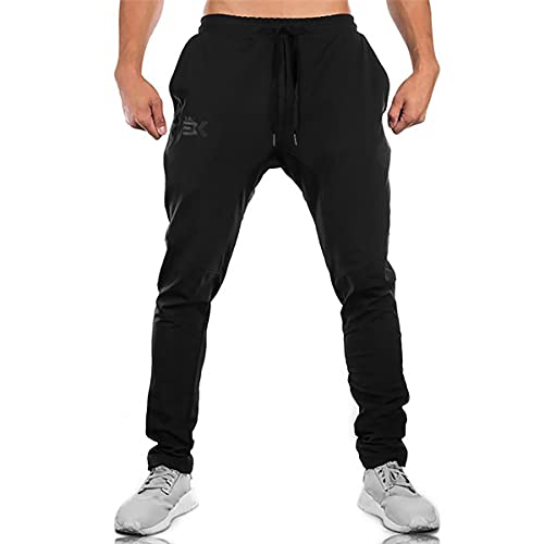 BROKIG - Pantalones de Deporte para Hombre, Corte Ajustado, con Bolsillos Dobles (Negro,L)