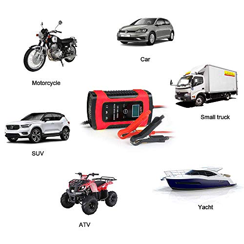 BUDDYGO Cargador de Batería Coche Moto, 5A 12V Full Automático Inteligente Mantenimiento de batería con Múltiples Protecciones para Automóviles, Motocicletas, ATVs, RVs, Barco