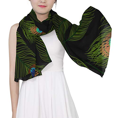 Bufanda de seda para mujeres Textura ligera sin costuras con plumas de pavo real Bufanda de vector Chal Bufandas de moda Chalecos de protección solar, bufanda de pañuelo