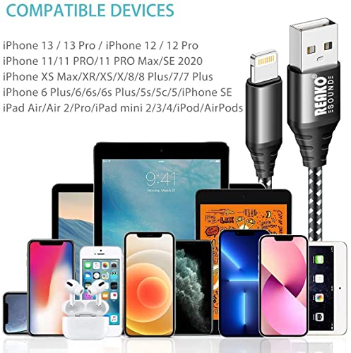 Cable iPhone [4Pack 0.3M 1M 1.8M 3M]REAKOSOUND Cable Cargador iPhone Carga Rápido Trenzado de Nylon Compatible con iPhone 13/12 Mini/12/11 Pro/X/XS/XR/8/8 Plus/7/6s/5s/5/SE/iPad