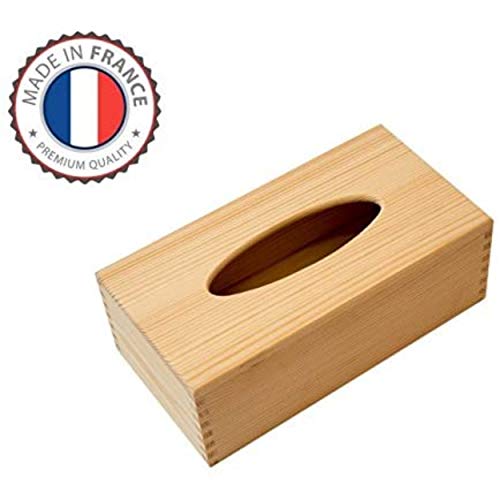 ⭐ Caja de pañuelos y toallitas decorativa en madera de abeto, fabricada en Francia, adaptada para todo tipo de cajas, con trampilla práctica deslizante para recargar rápidamente.