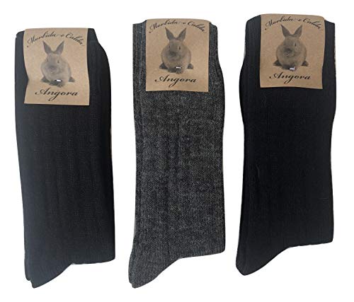 Calcetines cálidos de lana para hombre y mujer, calcetines de lana angora muy gruesos y suaves, 3 o 6 pares. (39-42, 3 pares set. DARK COLOURS)
