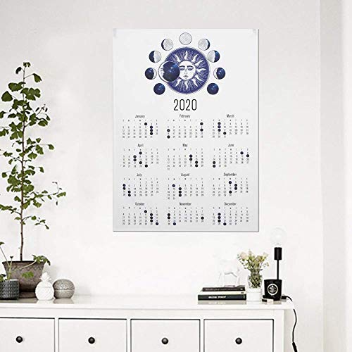 Calendario 2020-2021, 50x70cm Estilo simple 2020 Calendario colgante Tela Tela Calendario de pared Decoración de fondo para el hogar(#4)