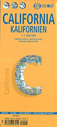 California, mapa de carreteras plastificado. Escala 1:1.200.000. Incluye Yosemite a escala 1:675.000. Borch.