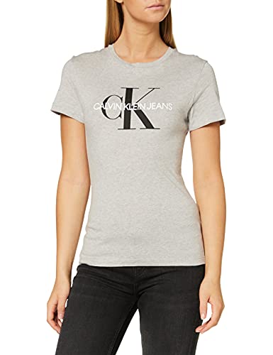 Calvin Klein Jeans Core Monogram Logo Regular Fit tee Camiseta de Manga Corta, Gris (Light Grey Heather 038), XS para Mujer