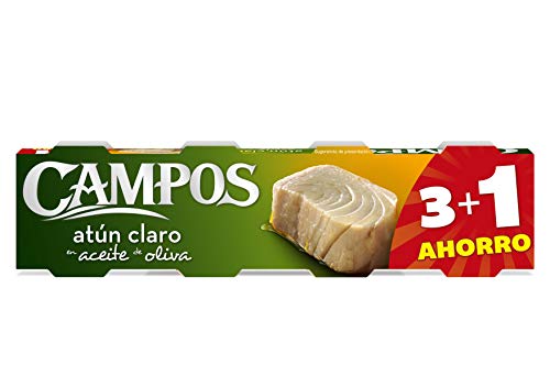 CAMPOS Pack De 4 Latas De 80 G De Atún Claro De Pesca Responsable Apr En Aceite De Oliva, 340 ml - Pack de 4