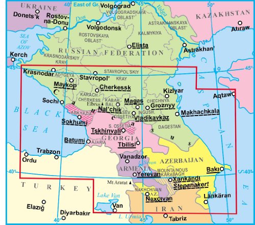 Cáucaso (Armenia, Azerbaiyán, Georgia) 1:1 000 000 Geográfica Mapa Gizi
