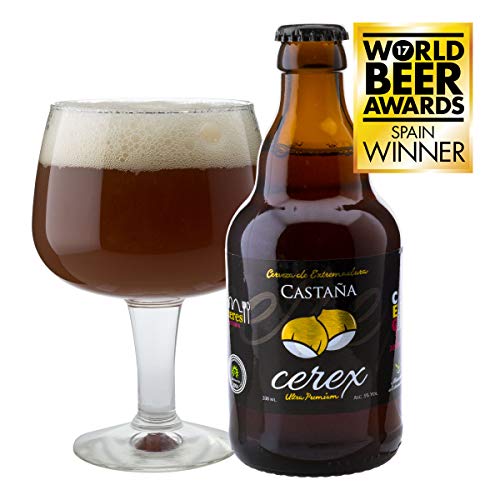 CEREX - Pack Degustación de 4 Cervezas Artesanas - Cerveza de Castaña, Cereza, Ibérica de Bellota y Pilsen - Mejor Cerveza Artesanal de España Premios" World Beer Awards 2017" y 2015