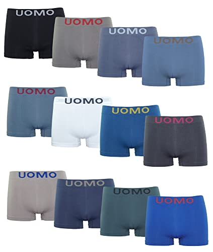 Channo Pack de 12 - Calzoncillos de Hombre, Boxer Lycra, sin Costuras Liso y con Color Uniforme (L)