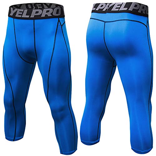 CHEN 3/4 Leggings Hombre Secado Rápido Mallas Running Deporte Pantalones de Compresión Azul L