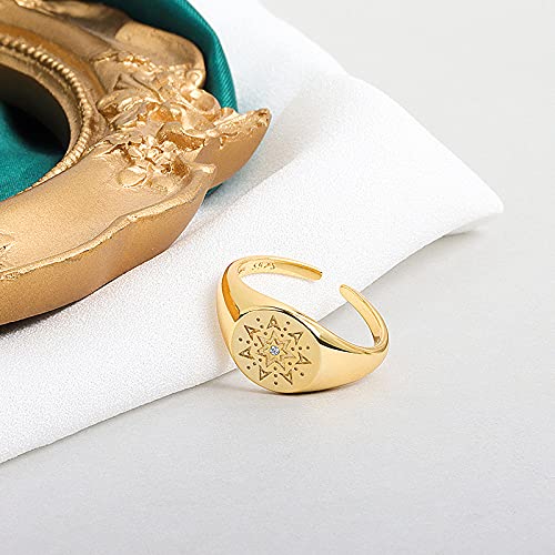 Chengxun Anillo de brújula de diamante para mujer, diseño de flores, anillo de apertura ajustable, regalo para la madre