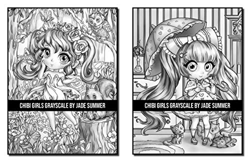Chibi Girls: A Grayscale Coloring Book with Adorable Kawaii Characters, Lovable Manga Animals, and Delightful Fantasy Scenes (Chibi Girls Coloring Books)