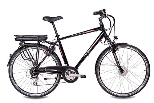 CHRISSON Bicicleta eléctrica de 28 pulgadas para trekking y ciudad, para hombre, E-Gent negro con 8 marchas Acera, Pedelec para hombre con motor delantero Ananda, 250 W, 36 V
