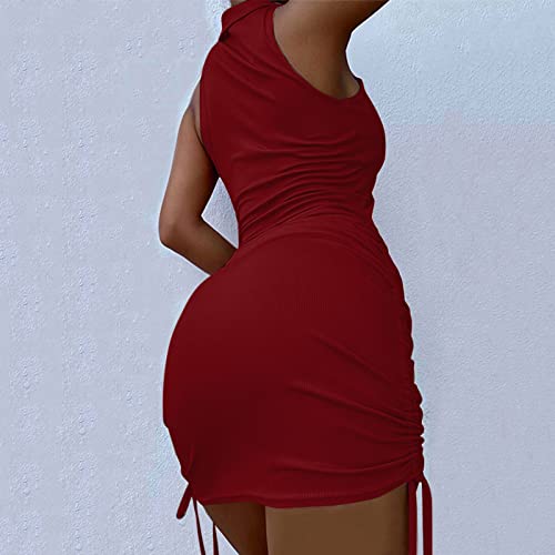 CHUXI Vestido básico para mujer, vestido sexy con cuello en V, sin mangas, vestido con cordón de color sólido, vestido de deporte sin mangas, 2022, #3Vino, M