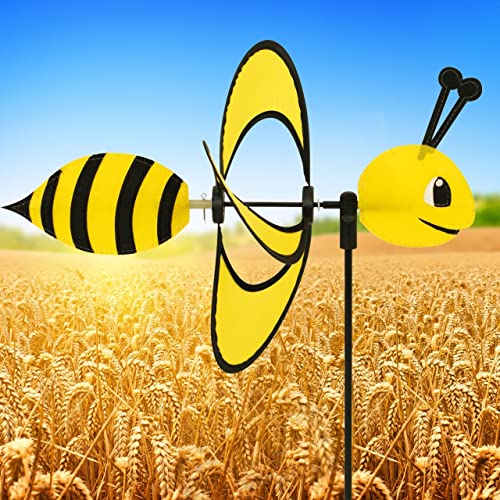 CIM Campana de Viento - Little Magic Bee - Resistente a los Rayos UV y a la Intemperie - Rueda de Viento: Ø28cm, Motivo: 35 x 13 cm, Altura Total: 85 cm, Incluye Varilla de Fibra de Vidrio