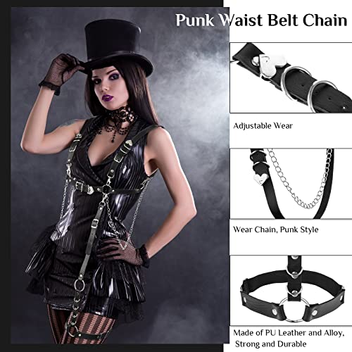 Cinturón Punk Cinturones de Cadena de Cintura de Cuero PU de Rock de Mujer con Arnés Accesorios de Liga de Cintura de Cadena de Vientre Gótico