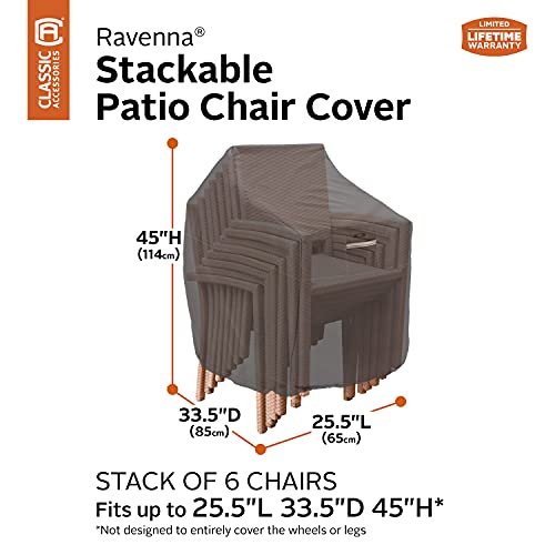 Classic Accessories Ravenna Stackable Chair Cover - Premium Outdoor Furniture Cover with Durable and Water Resistant Fabric, Taupe (55-179-015101-EC)