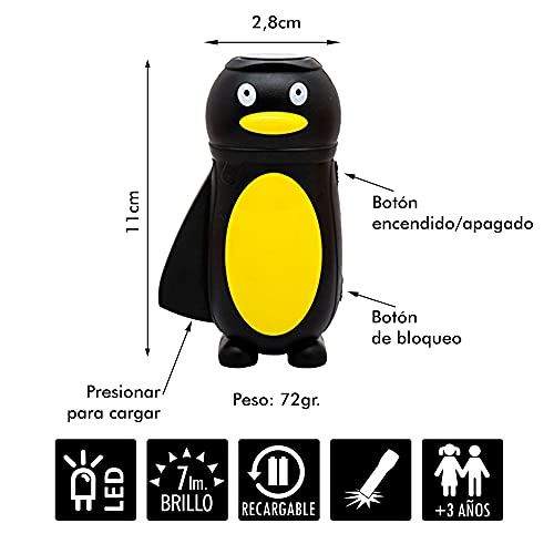 Clenersa Linterna dinamo infantil pingüino, Negro, Pack 2 un