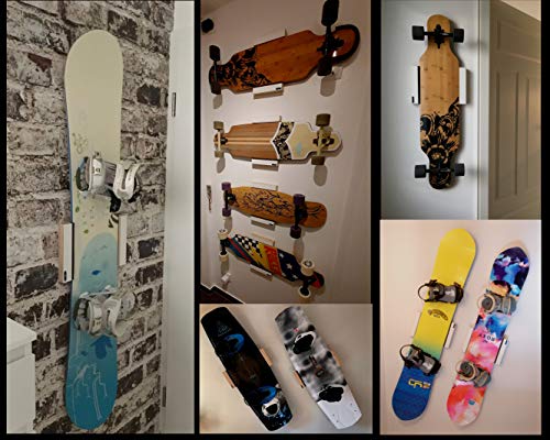 Clipboart ® Soporte de pared estándar blanco para longboard, snowboard, wakeboard o wakeboard, soporte de pared de madera, horizontal y diagonal