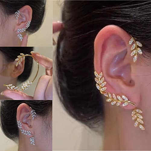 Clips de oreja de elfo de oro en forma de hoja para mujer, clip de aleación para oreja izquierda, clip dorado para escalador de oreja superior para mujer, Aleación chapada en plata.,