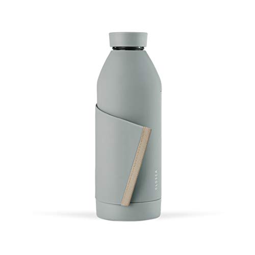 Closca Botella de Agua de Cristal 420ml Bottle. Cantimplora de Vidrio Libre de BPA. Doble Apertura y Solapa Elástica para fácil Transporte. (Gray/Beach)