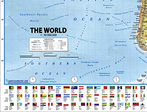 Close Up Póster Mapa del Mundo 2019 - MAPS IN MINUTESÙ/Incluye Banderas y Leyendas (91,5cm x 61cm)