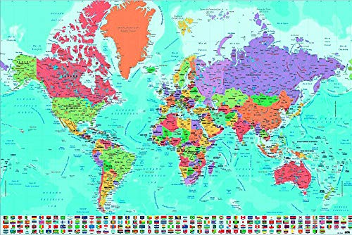 Close Up Póster Mapa del Mundo con Banderas y Leyenda - Versión en Español (91,5cm x 61cm) + 1 póster Sorpresa de Regalo