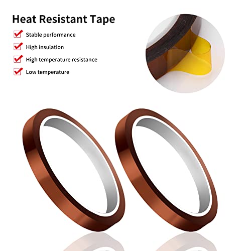 cobee Cinta resistente al calor 2 rollos de cinta de alta temperatura de 10 x 33 mm cinta de transferencia a prueba de calor cinta adhesiva de poliimida para tareas eléctricas Impresora 3D Soldadura