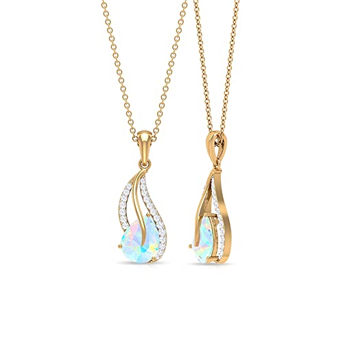 Collar con colgante de hoja de diamante y ópalo etíope de corte ovalado de 1 CT (calidad AAA) de oro macizo, Metal Gema, Ópalo etíope Diamond