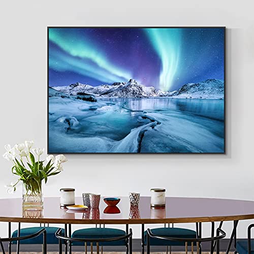 Color Aurora Borealis Lienzo Arte cuadros Arte de la pared para la sala de estar Imágenes de decoración El cartel e impresión del paisaje de la aurora boreal 60x90cm sin marco
