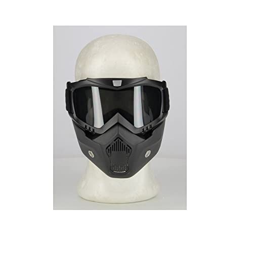 Compatible con Caberg Visera con máscara para casco Jet, integral, modular y cross para motos, Scooter, Motoss, esquí, Pintball con gafas ahumadas separables de la mentonera negra perforada