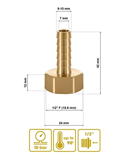 Conector de manguera sólido de latón - Acople de espiga a BSP - Adaptador de rosca
