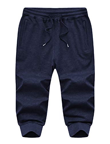 COOFANDY Pantalones de chándal 3/4 para hombre, pantalones cortos de deporte, ajustados, elásticos, transpirables, azul marino, S