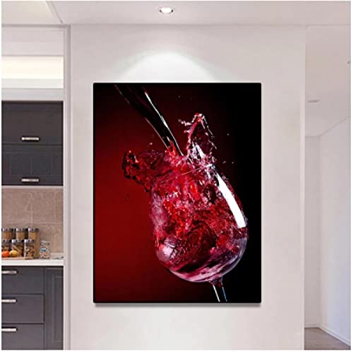 Copa de vino tinto, pintura artística, impresiones en lienzo moderno, cuadros artísticos de pared, bar, restaurante, decoración de la habitación del hogar, carteles 40x60cm / 15.7 "x23.6" Lnnerframe