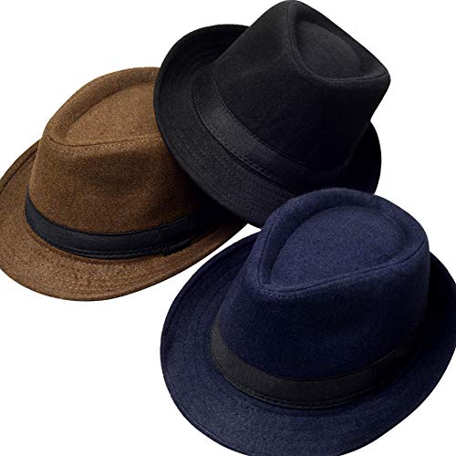Coucoland Sombrero Panama Mafia Gangster para hombre, Fedora Trilby Bogart de los años 20, accesorio para disfraz de Gatsby, Fieltro azul oscuro., Talla única