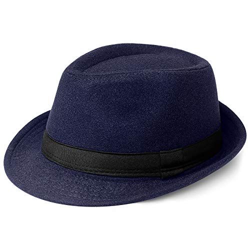Coucoland Sombrero Panama Mafia Gangster para hombre, Fedora Trilby Bogart de los años 20, accesorio para disfraz de Gatsby, Fieltro azul oscuro., Talla única