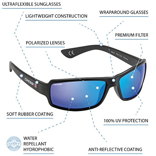 Cressi Ninja Ultra Flex Gafas de Sol, Ultra Flex Talla Única, Negro/Lentes espejadas Azul