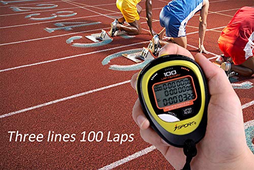 Cronómetro profesional digital temporizador de tres filas de visualización de atletismo carreras cronómetros con memoria de vuelta 100 tiempo dividido para entrenadores deportivos y árbitros