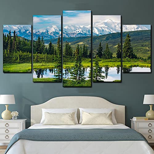 Cuadro en Lienzo 150x80cm Cordillera de Alaska 5 Piezas Cuadros Decoracion Salon Modernos Dormitorio Impresión Pintura Moderna Arte Enmarcado