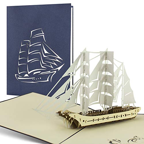 Cupon regalo 3d pop up, tarjeta felicitacion de cumpleaños o tarjeta de regalo para un viaje crucero. Tarjetas de viaje de diseño emergente con barco velero, B11