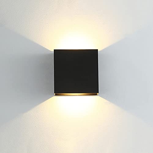 CYUaoao 1 Pieza de 7W Aplique LED de Pared 7W Interior/ Exterior Aplique de Pared LED Negro Apliques de Luz Cálido 3000K Lámpara de Pared LED Impermeable Ip65 [Clase de Eficiencia Energética A++ ]