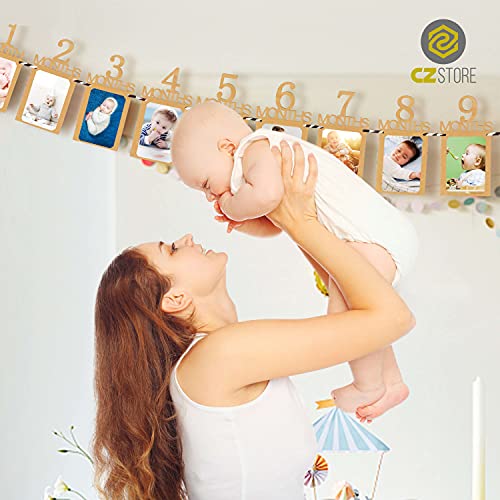 CZ Play®✮ Guirnalda de cumpleaños 1 año | 1 A 12 meses | ✮✮✮ Guirnalda de fotos con mapas de mes por Mes Bebe-Deco Cumpleaños Niña/Niño 1 año de papel kraft (estilo 1)