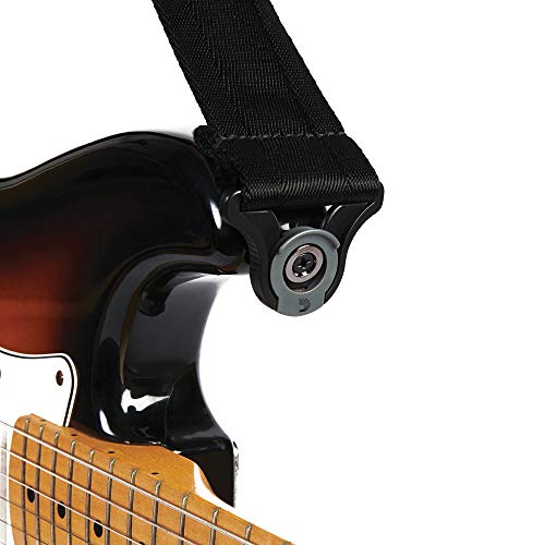 D'Addario Auto Lock Guitar Strap - Acoustic & Electric Guitar Accessories - Easy to Use Auto Locking Guitar Straps - Uses Existing Guitar Strap Buttons - Nylon - Black