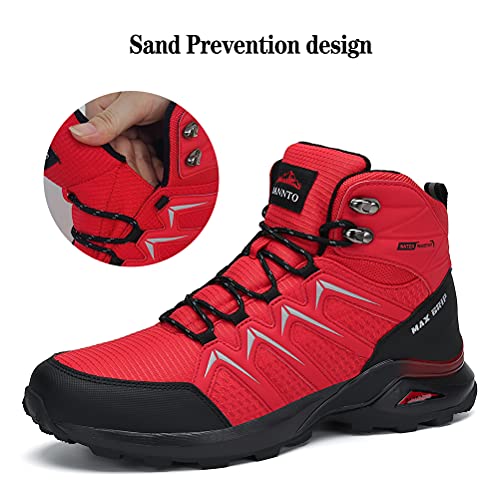 Dannto Hombre Botas de Nieve Invierno Botines Zapatos Cálido Fur Forro Aire Libre Boots Antideslizante Calientes zapatos de Senderismo para Trail Urbano Senderismo Esquiar Caminando(Rojo-A,48)