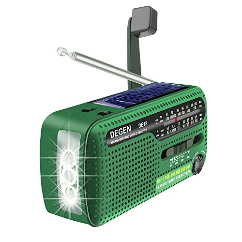 DEGEN DE13 FM AM SW Crank Dynamo Solar Power Emergency Radio A0798A World Receiver(Green)