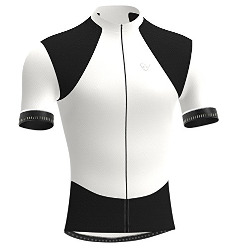 Deportes Hera Ropa Ciclismo, Maillot Mangas Cortas, Camiseta Verano de Ciclistas, Slim Fit (Blanco/Negro, L)