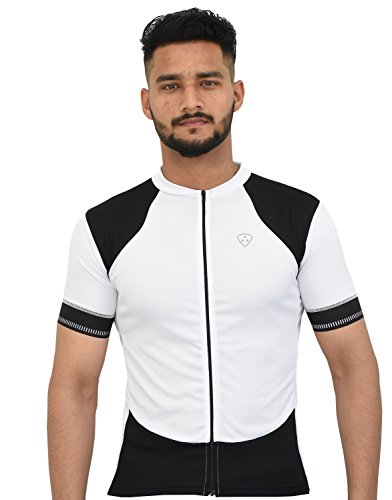 Deportes Hera Ropa Ciclismo, Maillot Mangas Cortas, Camiseta Verano de Ciclistas, Slim Fit (Blanco/Negro, L)