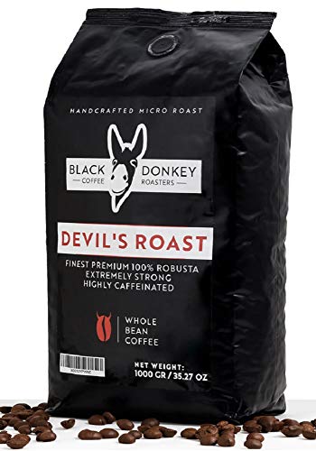 DEVIL'S ROAST 🔱 1KG Café Natural En Grano Extremadamente Fuerte 🔱 Espresso Altamente Cafeinado 🔱 Black Donkey Coffee Roasters
