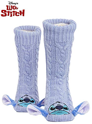 Disney Calcetines Antideslizantes Invierno Mujer Con Personajes Disney, Zapatillas de Punto Interior Forro Polar Para Estar Por Casa, Regalos Mujer (Morado)
